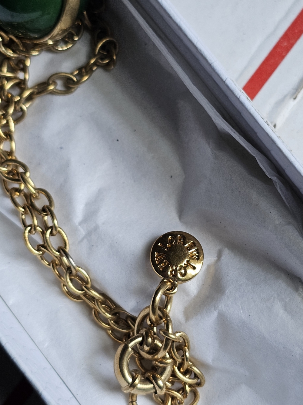 Gold Chain Necklace with Green Stone - Vintage Style